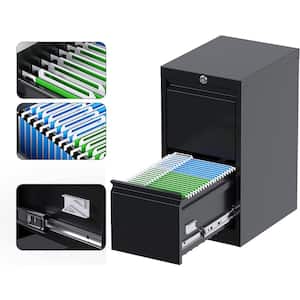 14.96 in. W x 28.7 in. H x 17.72 in. D 2-Drawers Vertical File Cabinet, Metal Lockable Freestanding Cabinet in Black