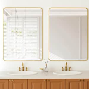 24 in. W x 35 in. H Rectangular Aluminum Alloy Framed Rounded Modern Gold Wall Mirror