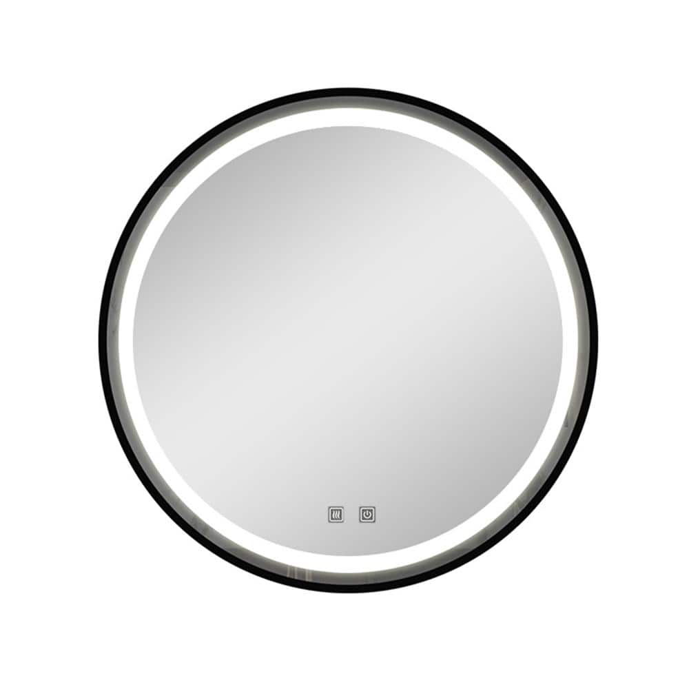 32 in. W x 32 in. H Round Wall Mount Bathroom Led Framed Vanity Mirror with