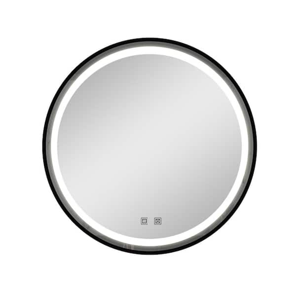 Qidian 32 in. W x 32 in. H Round Wall Mount Bathroom Led Framed Vanity Mirror with Dimmable Touch, Anti-Fog, Waterproof