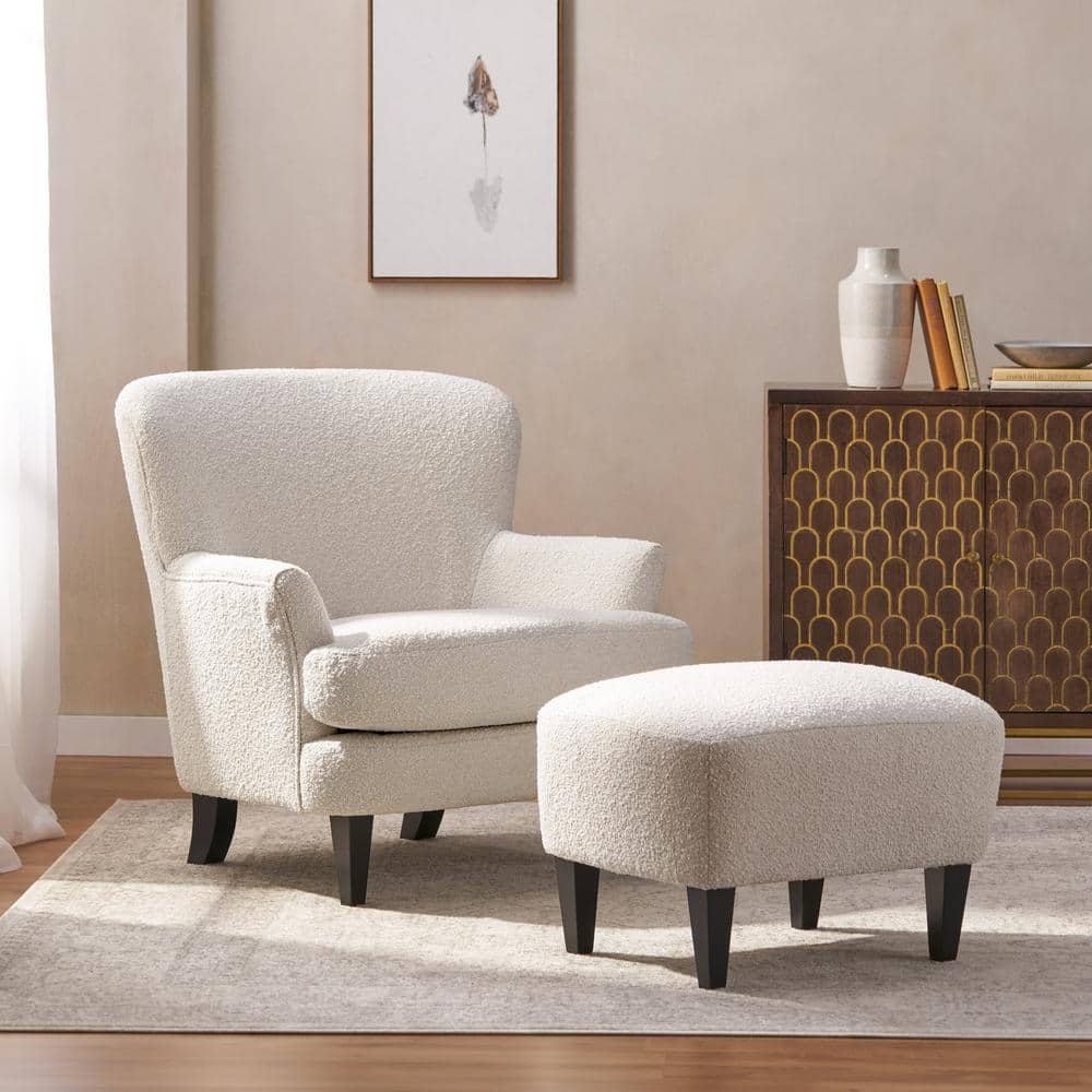 Noble House Willey Almond and Matte Black Boucle Club Chair and Ottoman ...