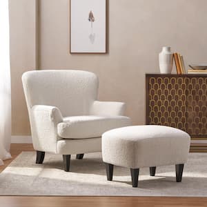 Willey Almond and Matte Black Boucle Club Chair and Ottoman Set