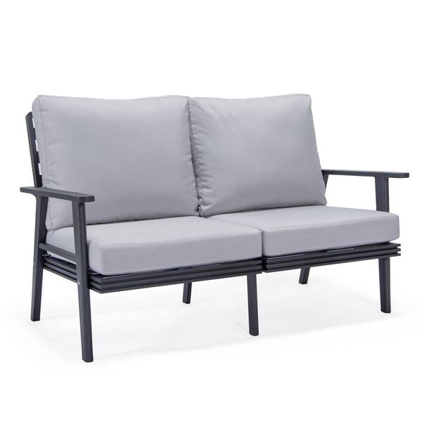 Leisuremod Walbrooke Black 1Piece Metal Outdoor Loveseat with Light