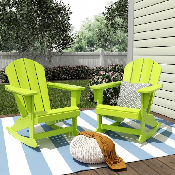 WESTIN OUTDOOR Laguna 2-Pack Fade Resistant Outdoor Patio HDPE Poly Plastic Classic Adirondack Porch Rocking Chairs in Lime