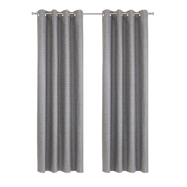 Mason Grey Polyester Textured 52 in. W x 95 in. L Grommet Indoor Blackout Curtain (Single Panel)