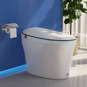 Tankless Elongated Electric Smart Toilet Bidet Seat for in White with Front/rear Wash, Remote Control and Auto Flush