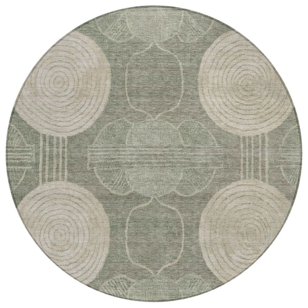 Chantille Machine Washable Indoor/Outdoor Abstract ACN3064 Basil 8 ft. x 8 ft. Round Rug