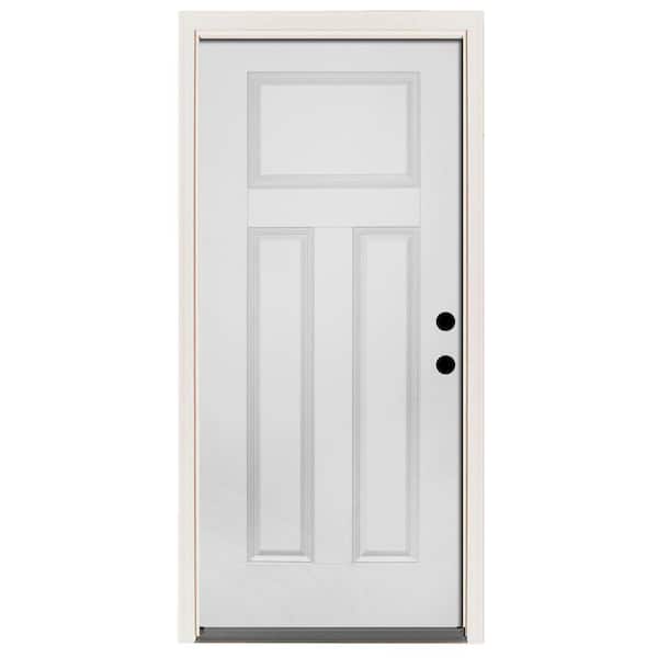 Steves & Sons 36 in. x 80 in. Element Series 3-Panel White Primed Left-Hand Inswing Steel Prehung Front Door w/ 4 in. Wall