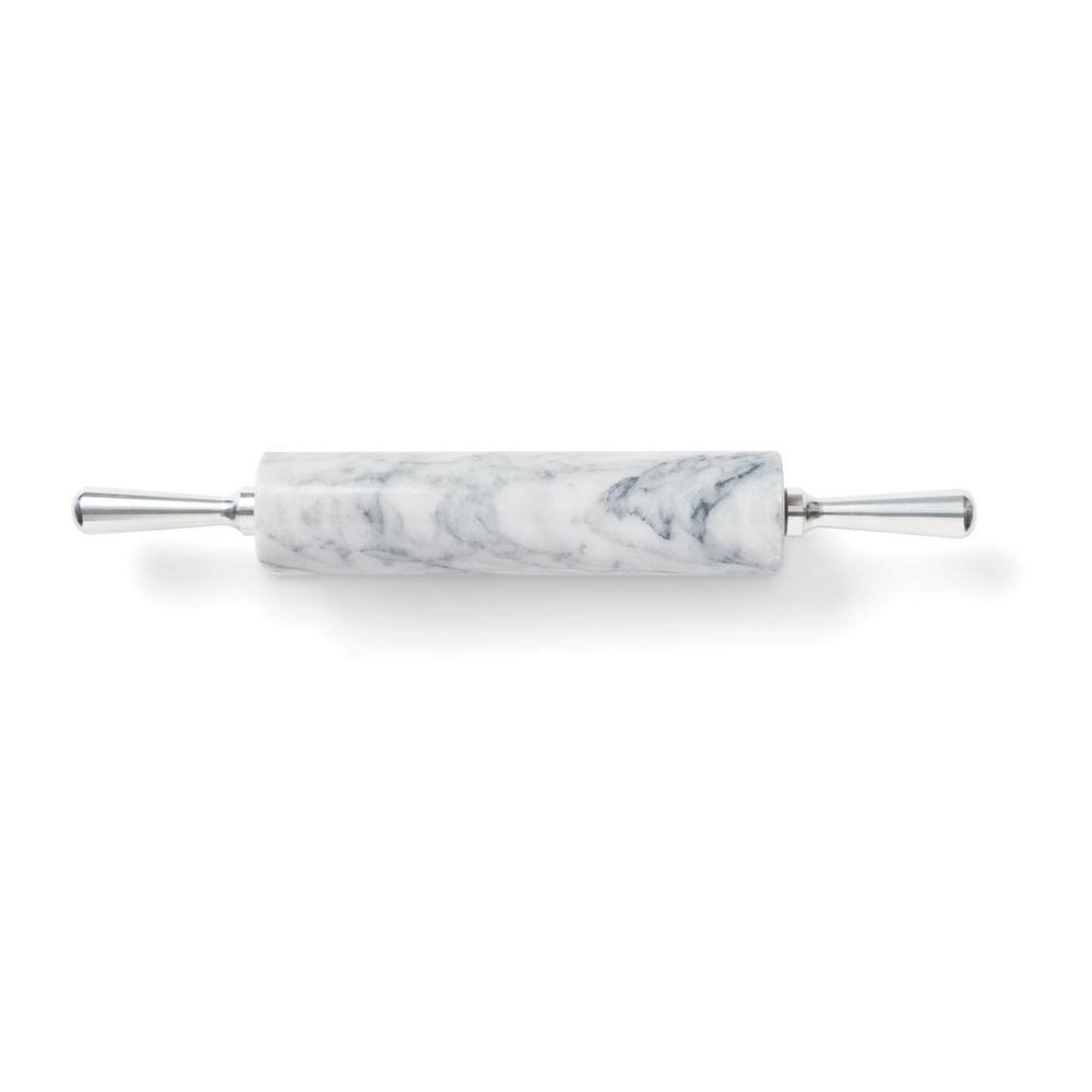White Marble Rolling Pin with Aluminum Handles and Base