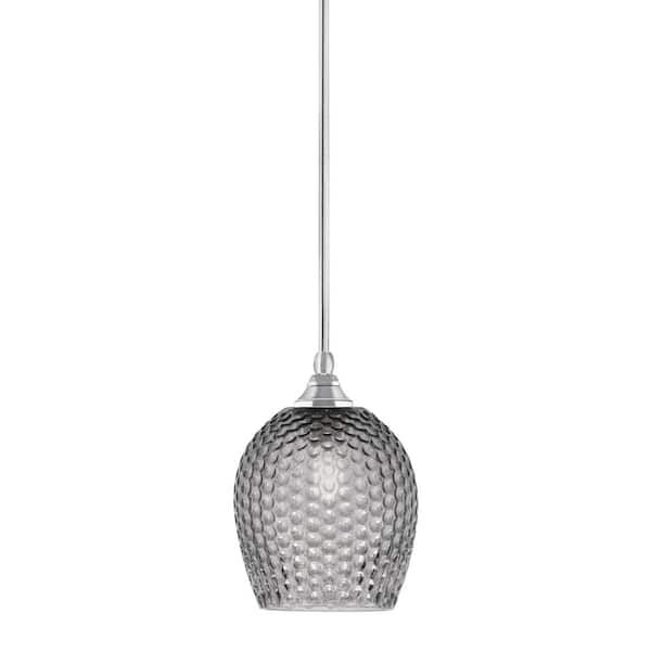 Unbranded Sparta 100-Watt 1-Light Chrome Shaded Pendant Light Mini Pendant with Smoke Textured Glass and No Bulb Included