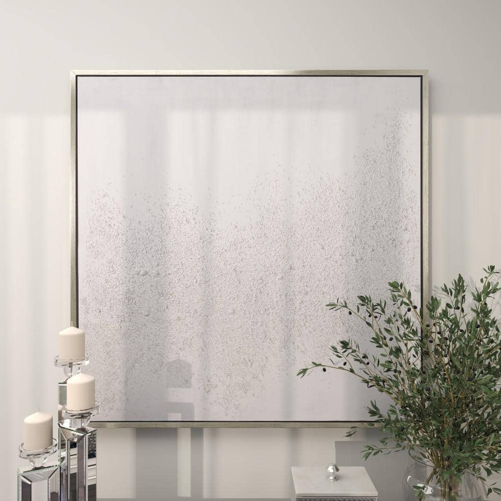 Large White and Silver Abstract Canvas Wall Art