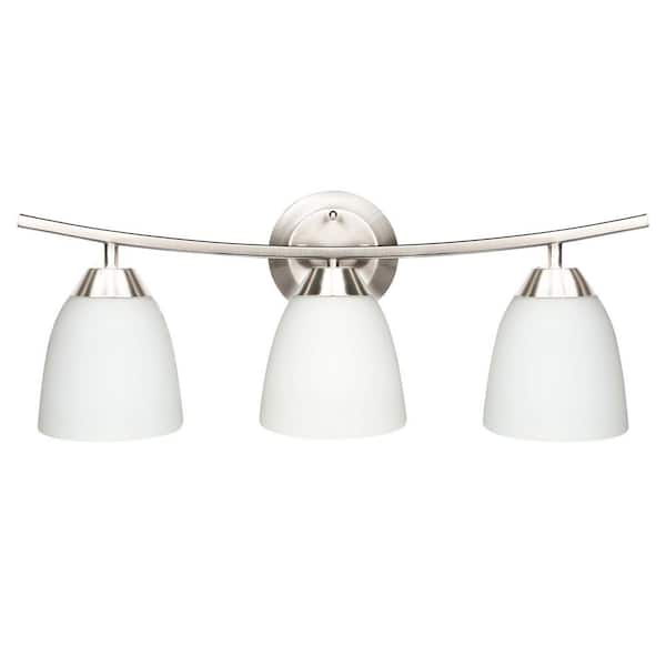 22 in. 3-Light Brushed Nickel Bathroom Vanity Light Fixture with Frosted Glass Shades