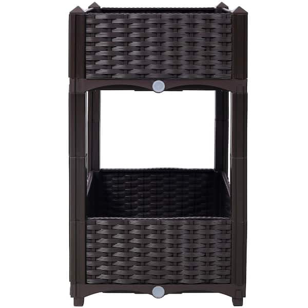 Siavonce 15.7 in. x 15.7 in. x 27.7 in. Plastic Planter Raised Beds, Elevated Planter Garden Box with Drainage Plug, Brown