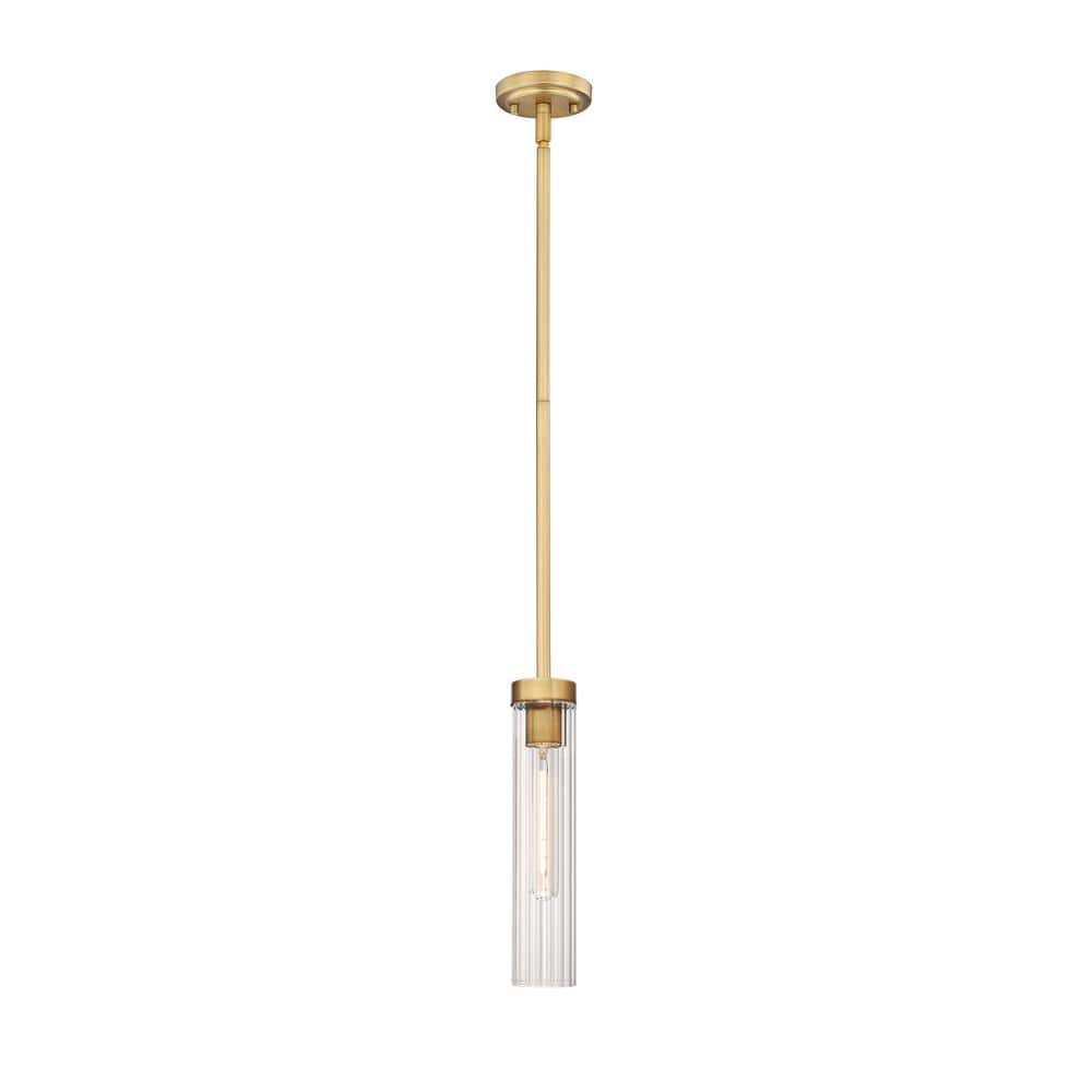 Beau 1-Light Rubbed Brass Pendant Light with Clear Glass Shade with No Bulb