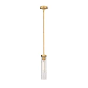 Beau 1-Light Rubbed Brass Pendant Light with Clear Glass Shade with No Bulbs included