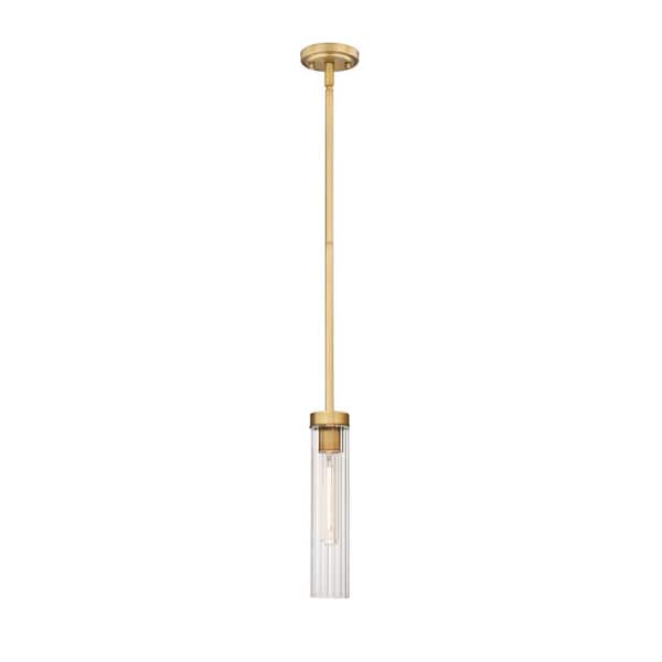 Unbranded Beau 1-Light Rubbed Brass Pendant Light with Clear Glass Shade with No Bulbs included