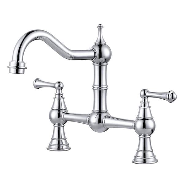 Double Handle Bridge Faucet with 360° Swivel Spout in Polished Chrome