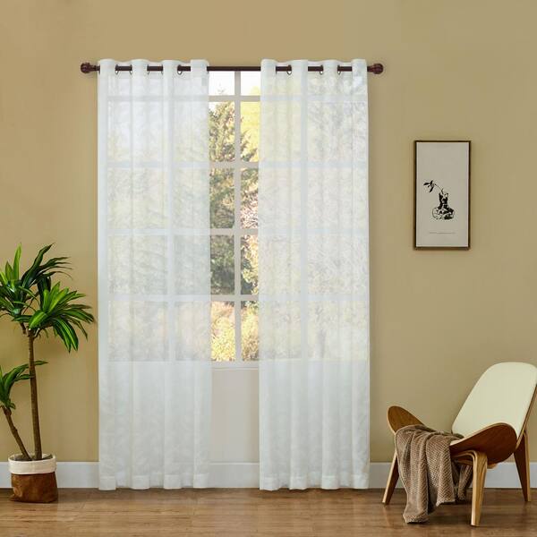 Lyndale Decor Ivy 95 in.L x 52 in. W Sheer Polyester Curtain in White ...