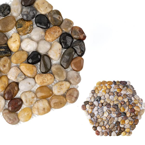 Justincity 9.30 in. x 8.30 in. x 0.50 in. Hexagon Brown Pebble Decorative Pathway Stone River Rock Set Paver (6-Pieces)