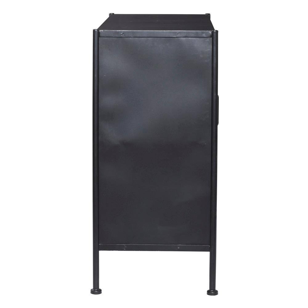 Black Metal Geometric Cabinet with Glass Panels