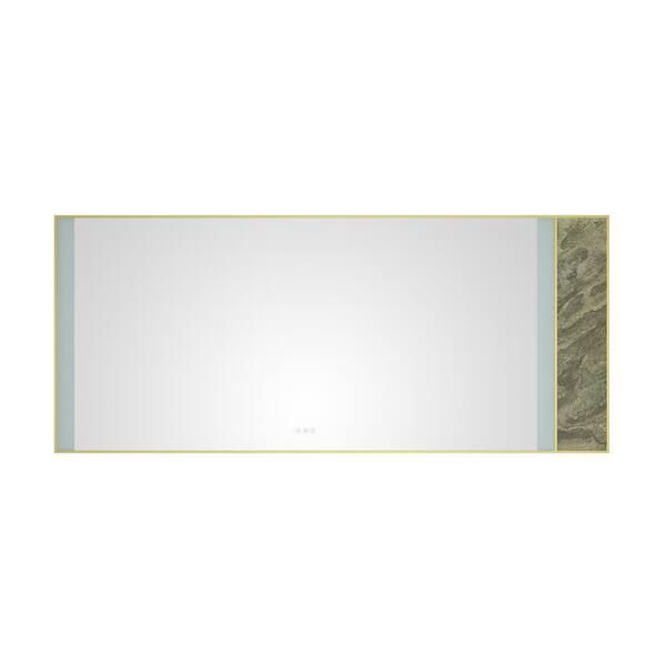 ANGELES HOME 84 in. W x 36 in. H Large Rectangular Stainless Steel Framed Dimmable Wall LED Bathroom Vanity Mirror in Gold Frame