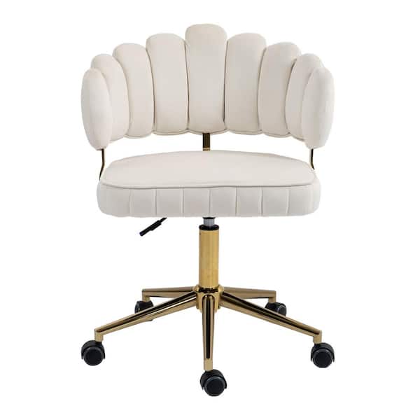Unbranded Velvet Home Office Desk Chair with Wheels Cute Computer Chair Height Adjustable Swivel Task Chair Vanity Chair in Beige