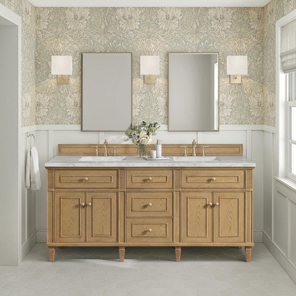 Lorelai 72.0 in. W x 23.5 in. D x 34.06 in. H Double Bathroom Vanity in Light Natural Oak & Victorian Silver Quartz Top price history on PriceWatchPro