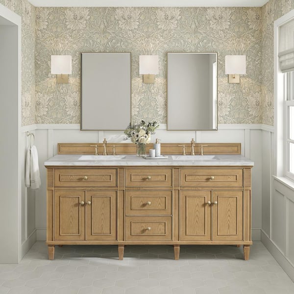Lorelai 72.0 in. W x 23.5 in. D x 34.06 in. H Double Bathroom Vanity in Light Natural Oak & Victorian Silver Quartz Top