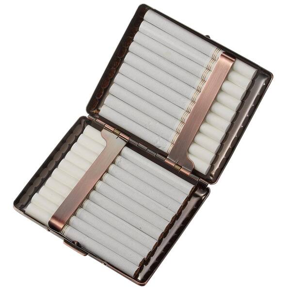 Retro Metal Leather 20 Cigarette Case Double Sided Spring Clip