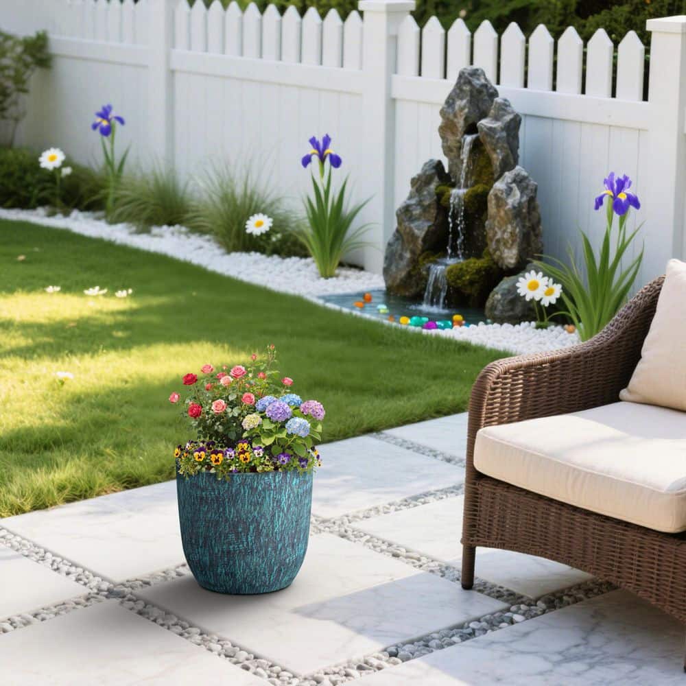 13.5in.W x 12.5 in.H Tall Round Concrete Flower Planter, Medium Plant Pot w/ Drainage Hole, Turquoise(Enhanced Interior) price history on PriceWatchPro