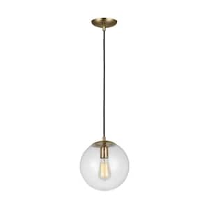 Leo 1-Light Satin Brass Globe Pendant with Clear Seeded Glass Shade