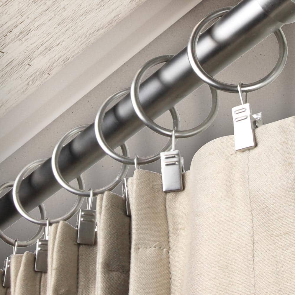 Satin Nickel Curtain Rings with Clips, Set of 10