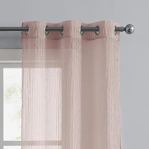 Juicy Crushed Textured Blush Polyester Solid 38 in. W x 96 in. L Grommet Indoor Sheer Curtain (Set of 2)
