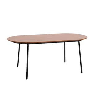 Tule Mid-Century Modern 71 in. 4-Legs Oval Dining Table with Wood Top and Black Steel-Legs (Walnut)