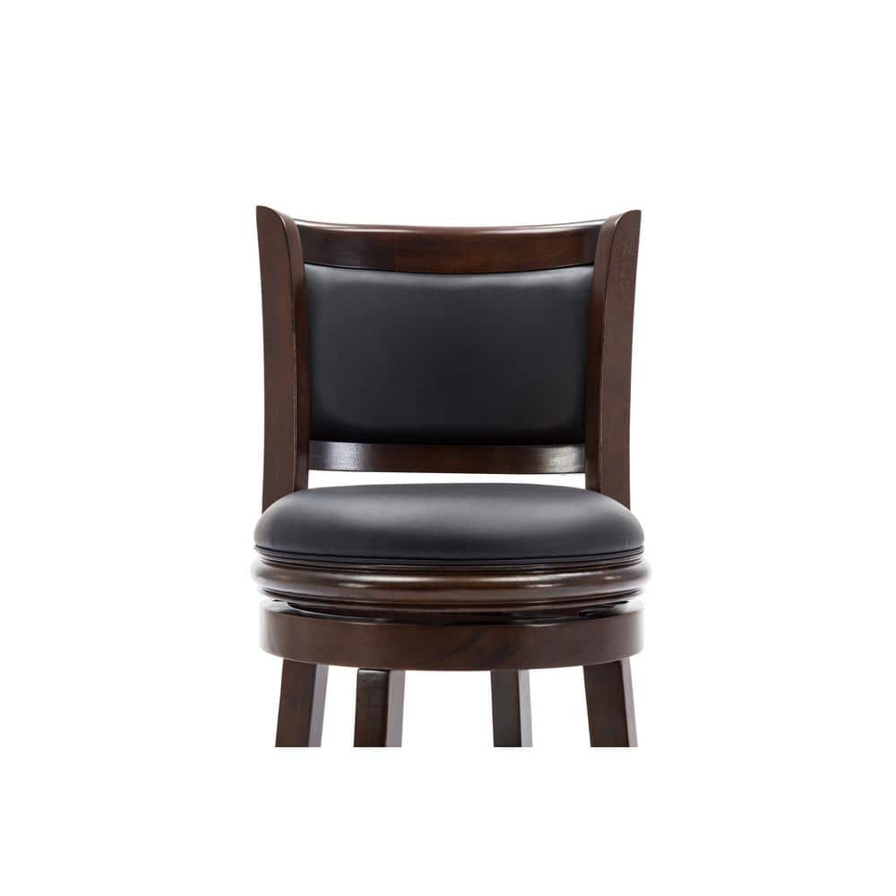 24" Cappuccino Swivel Wood and Faux Leather Barstool