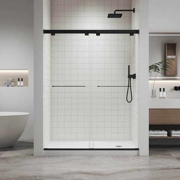 EASYWORC 60 in. L x 32 in. W x 76 in. H Alcove Shower Kit with Sliding Frameless Shower Door and Shower Pan