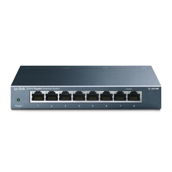 8 Port Ethernet Splitter with Plug and Play, Metal Design, Shielded Ports, and Traffic Optimization