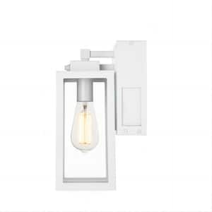 12.2 in. White Aluminum Dusk to Dawn Outdoor Hardwired Wall Sconce with Clear Tempered Glass Built in. GFCI Outlet