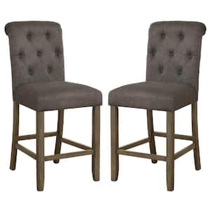 25.5 in. Gray Low Back Wood Frame Bar Stool with Fabric Seat (Set of 2)