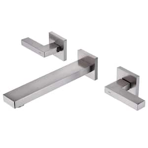 Two-Handle Wall Mounted Bathroom Faucet in Brushed Nickel