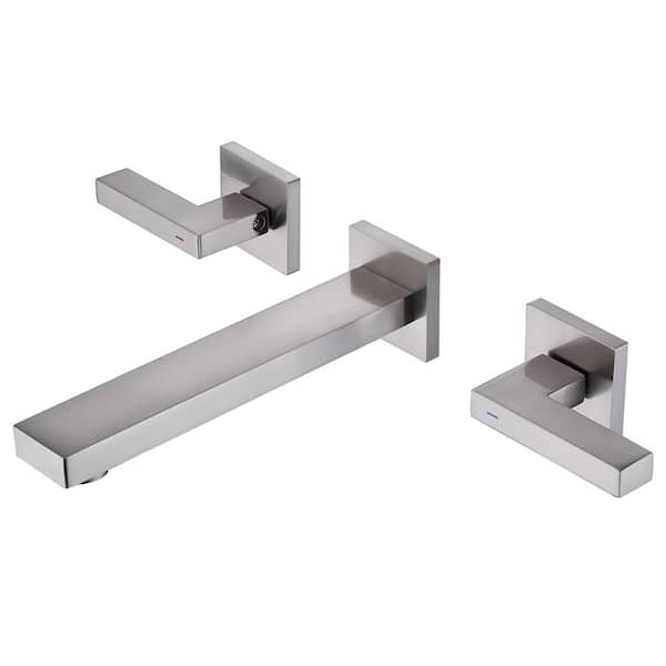 BWE Two-Handle Wall Mounted Bathroom Faucet in Brushed Nickel