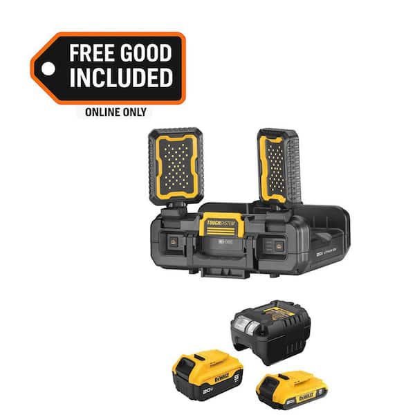 TOUGHSYSTEM 2.0 FLEX VOLT 20V/60V Cordless 4000 Lumen LED Adjustable Folding Panel Work Light with 5 Ah & 2 Ah Batteries