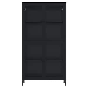 31.5 in. W x 12.6 in. D x 59 in. H Bathroom Storage Wall Cabinet with Four Glass Door and Adjustable Shelves in Black