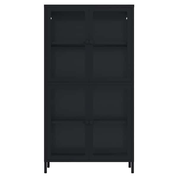 Unbranded 31.5 in. W x 12.6 in. D x 59 in. H Bathroom Storage Wall Cabinet with Four Glass Door and Adjustable Shelves in Black