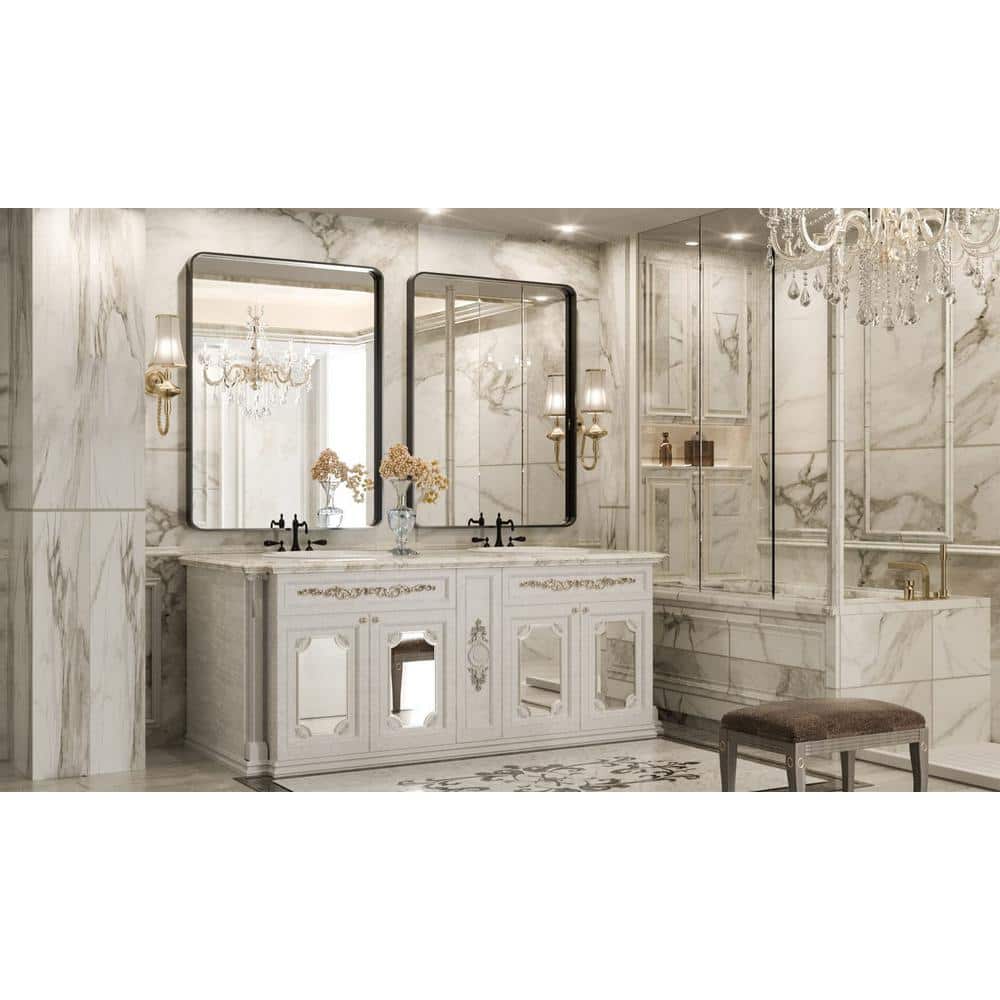 28x36 Inch Matte Black Aluminum Framed Bathroom Mirror