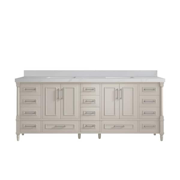 Willow Collections Hudson 84 in. W. x 22 in. D x 36 in. H Double Sink Bath Vanity in Fine Grain with 2 in. Calcutta Sienna Qt. Top