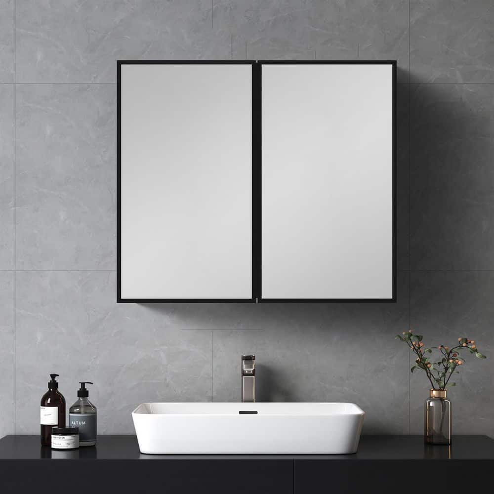 26 in. W x 30 in. H Rectangular Medicine Cabinet with Mirror Black Metal Framed Wall Mount or Recessed for Bathroom price history on PriceWatchPro