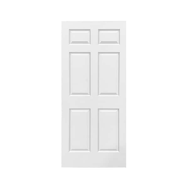 CALHOME 30 in. x 80 in. 6-Panel Hollow Core White Primed Composite MDF Interior Door Slab for Pocket Door