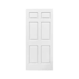 36 in. x 80 in. 6-Panel Hollow Core White Painted Composite MDF Interior Door Slab for Pocket Door