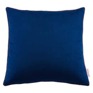 Accentuate Navy Blossom Solid French Piping Trim 20 in. x 20 in. Performance Velvet Throw Pillow